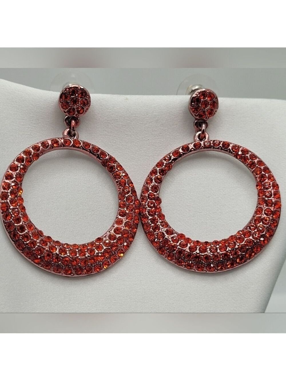 ✨2/$10✨ Red Stones Crystals Large Round Circle Earrings Dangle Silver-tone